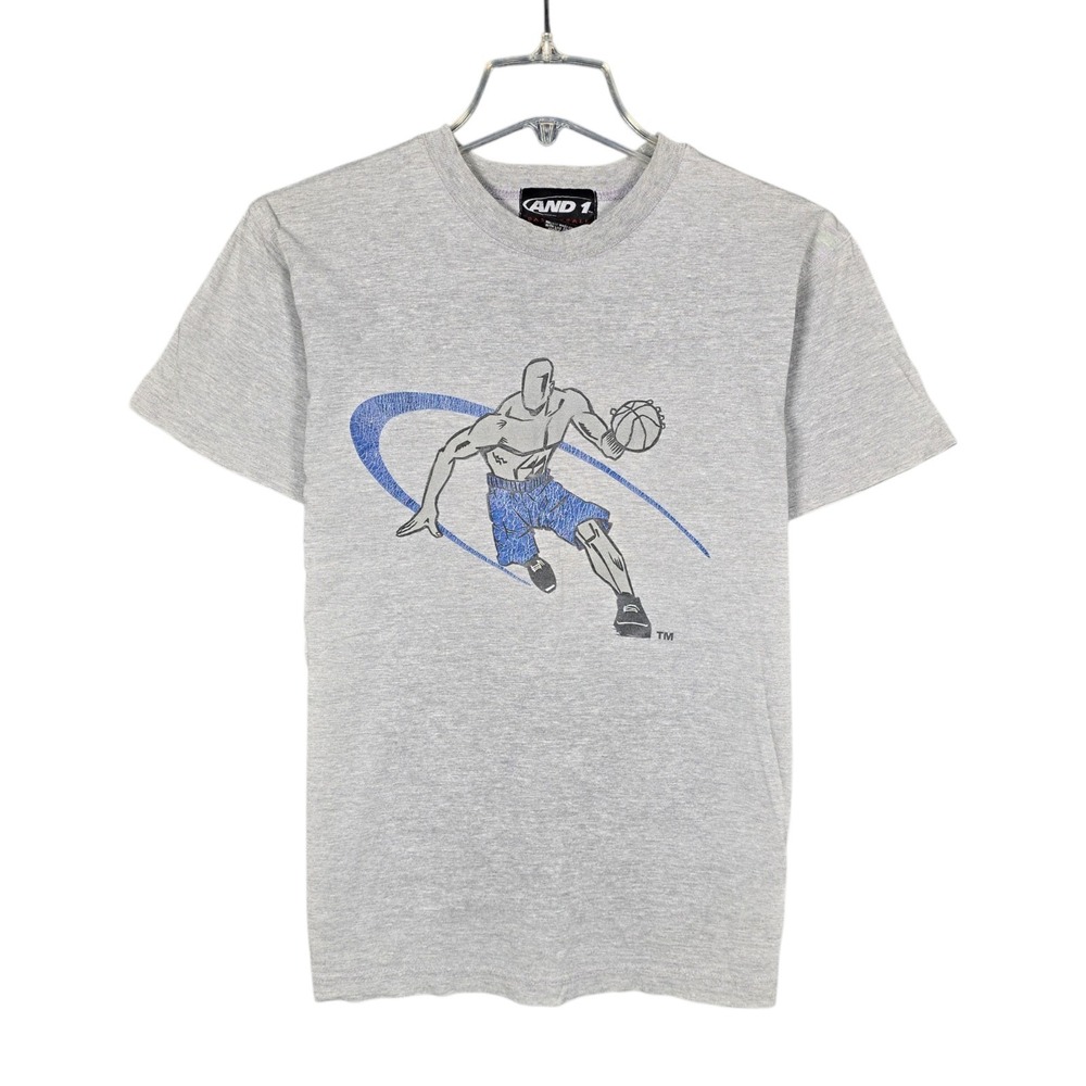 Vintage 90s AND1 T-Shirt Boys Large Gray Basketball Street Ball Logo Y2K Men S/M